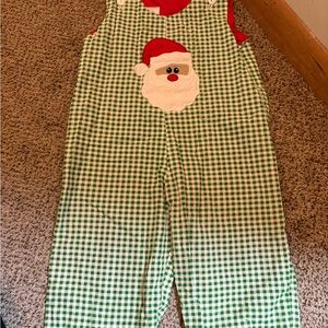 Green Gingham Santa Overalls